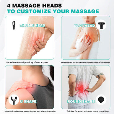 Massage Gun With Extended Handle Revolutionary U-Shaped Back Massager For Pain Relief Deep Tissue Body Massager For Neck,Shoulder,Leg-Reach Every Muscle With Ease,4 Massage Heads & 5 Speed Levels