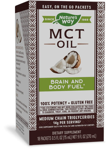 Nature's Way 100% Potency Pure Source MCT Oil from Coconut- On-The-Go Single-Serve Packets- Vegetarian, Gluten-Free, Flavorless, No Filler Oils, Hexane-Free, 0.5 Fl Oz (Pack of 18)