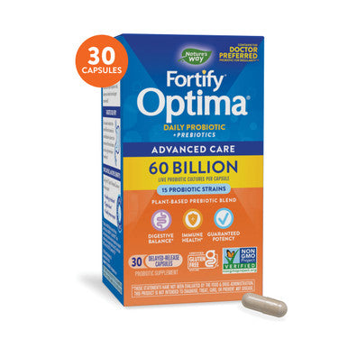 Nature S Way Fortify Optima Daily Probiotic 60 Billion 15 Strains Digestive And Immune Support* With Prebiotics 30 Capsules