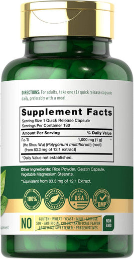 Carlyle Fo-Ti 1000mg | 180 Capsules | He-Shou-Wu Root | Traditional Herb | Non-GMO and Gluten Supplement