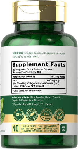 Carlyle Fo-Ti 1000Mg | 180 Capsules | He-Shou-Wu Root | Traditional Herb | Non-Gmo And Gluten Free Supplement
