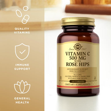 Solgar Vitamin C 500 Mg With Rose Hips - 100 Tablets - Antioxidant & Immune Support - Non-Gmo Vegan Gluten Free Dairy Free Kosher - 100 Servings