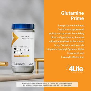 4Life Glutamine Prime - Fuel Your Immune Cells with Glutamine and Enhance Cell Communication with NanoFactor - Immune System Support - Overall Wellness and Energy Boost - 120 Veggie Capsules