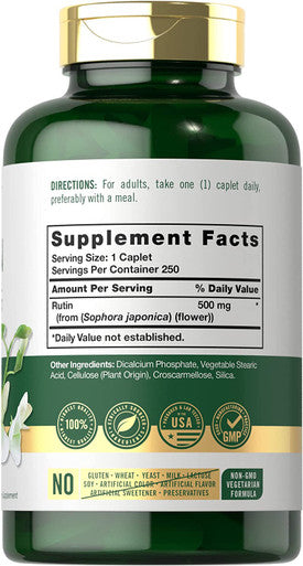 Rutin Supplement 500mg | 250 Caplets | Vegetarian, Non-GMO, Gluten Free | by Carlyle