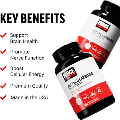 Force Factor Acetyl L-Carnitine Brain Supplement Nerve Support Supplement and Cellular Energy Booster Acetyl L-Carnitine 500mg Premium Quality Vegan Non-GMO 100 Vegetable Capsules