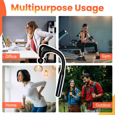 Massage Gun With Extension Handle - Percussion Massager Hammer For Back Neck Shoulders Waist Legs Pain Relief- Portable 10Mm Massage Gun Deep Tissue Massager W/ 4 Heads & 5 Speed Levels