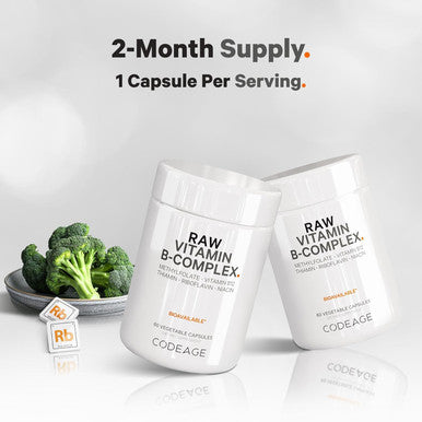 Codeage Raw Vitamin B-Complex Supplement - Essential B Vitamins with Probiotics Digestive Enzymes Fruits & Vegetables - 2-Month Supply - Methylfolate - Biotin - Vitamin B12 - Non-GMO - 60 Capsules