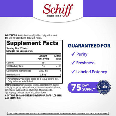 Schiff Glucosamine with Hyaluronic Acid 2000mg Glucosamine Joint Care Supplement Helps Lubricate & Protect Joints 150 Count (Pack of 2)