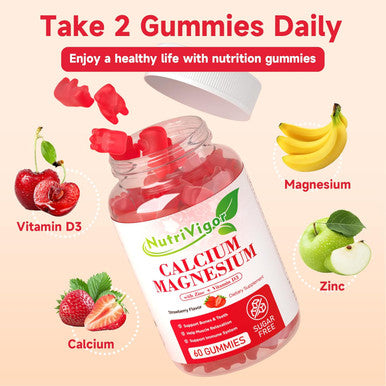 Calcium Magnesium Zinc Gummies With High Absorption Magnesium 300Mg, Calcium Supplement With D3 For Bone, Muscles & Immune Support For Kids & Adults, Strawberry Flavor, 120 Count