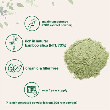 Organic Bamboo Extract Powder 8 Ounce 1 Year Supply Rich in Silica and Minerals Supports Healthy Skin Nail Hair Joints and Bones NonGMO and Vegan Friendly