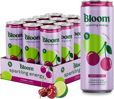Bloom Nutrition Sparkling Energy Drink Minis, Raspberry Lemon & Strawberry Watermelon, 7.5oz 12 Pack