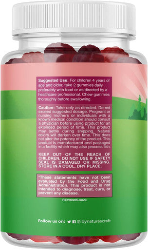 Natures Craft Sugar Fiber Gummies for Kids - Delicious Prebiotic Kids Fiber Gummies for Constipation Digestive Support & Immunity - Non-GMO Vegan Chicory Root Soluble Fiber Supplement for Kids Digestive Health