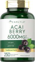 Carlyle Acai Berry Capsules 6000mg | 250 Count | Non-GMO & Gluten Acai Berry Extract