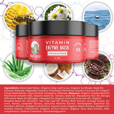 Maryruth Organics Skin Treatment Mask Vitamin Enzyme Mask (Plant Based) Anti-Aging Provides Vitamins and Glycolic Acid Remove Dead Skin Cells 4 Ounce (Pack of 1) for Men and Women