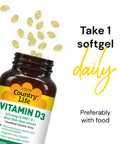Country Life Vitamin D3 5000 Iu Supports Healthy Bones Teeth And Immune System Daily Supplement 200 Ct