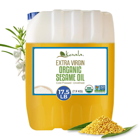 Kevala Organic Extra Virgin Sesame Oil ÃƒÂ¢Ã¢â€šÂ¬Ã¢â‚¬Å“ 17.5 lb, Body Care and Hair Care | High Smoke Point Vegetable Oil for Cooking and Baking, Made with Organic Sesame Seeds, Non-GMO, Kosher, Skin Care Uses