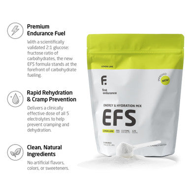 FIRST ENDURANCE EFS Hydration & Endurance Drink Mix - Premium Carbohydrates for Energy & Performance Electrolytes for Rapid Rehydration & Running Cycling and Triathlon Nutrition | Isotonic Energy Fuel | Lemon-Lime