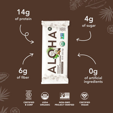 ALOHA Organic Plant Based Protein Bars - Chocolate Coconut Almond Vegan Low Sugar Gluten-Free Low Carb Non-GMO No Stevia No Erythritol - 12 Count (Pack of 1)