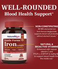 Gentle Iron Supplement For Women Men With Vitamin C, Folate, B6 & B12 Stomach Friendly Iron Bisglycinate Non-Constipating Iron Pills For Blood, Energy & Immune Support 60 Vegan Caps