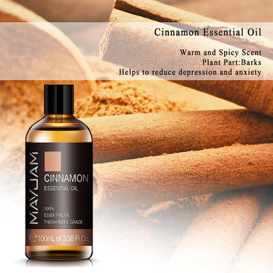 Cinnamon Essential Oil, MAYJAM 100ML Pure Essential Oils with Glass Dropper, 3.38FL.OZ Cinnamon Oil, Perfect for Diffuser, Aromatherapy, DIY, Relaxation