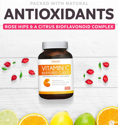 Buffered Vitamin C 1000mg Tablets NonGMO Immune Support Supplement with VIT C Citrus Bioflavonoids Calcium Ascorbate and Rose Hips Immune System Booster 100 Tablets No Pills or Gummies