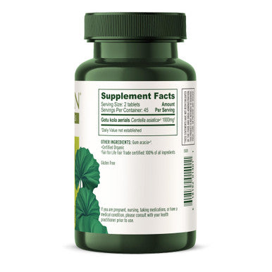 Banyan Botanicals Gotu Kola (Centella Asiatica) Organic Adaptogen & Nootropic Brain Support Supplement For Healthy Memory & Concentration* 90 Tablets Fairly Traded Sustainably Sourced Vegan