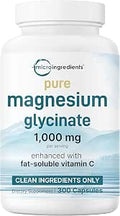 Pure Magnesium Glycinate 1000Mg 300 Capsules 100% Chelated For Max Absorption Enhanced With Vitamin C Only Uses Active Ingredients