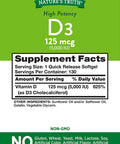 Nature's Truth Vitamin D3 5000 IU Softgels 130 Count | High Potency Vitamin D | Non-GMO, Gluten