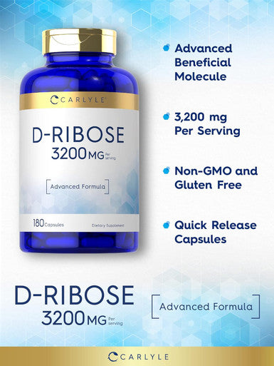 Carlyle D-Ribose Capsules | 3200mg | 180 Pills | Advanced Formula | Non-GMO Gluten Supplement