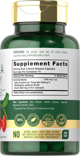 Carlyle Acerola Cherry Capsules | 1000mg | 150 Count | Non-GMO & Gluten Extract | Acerola Berry