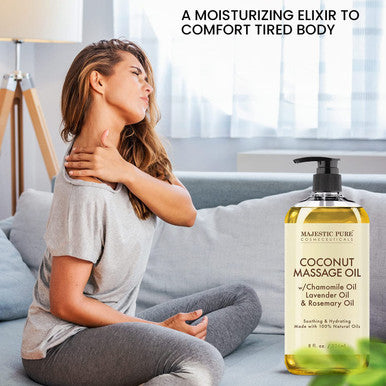 MAJESTIC PURE Coconut Massage Oil Ultra Glide Formula with Soothing Aroma Therapeutic Massage Made with Natural Oils All Skin Types Men and Women 8 fl oz