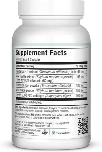 Maxi Health Livamax - Liver Formula - with Milk Thistle and Dandelion Root - 60 Capsules - Kosher QLIV