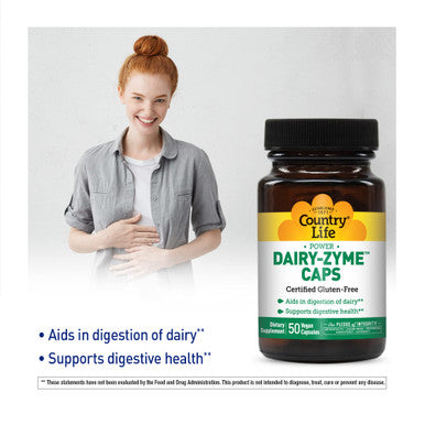 Country Life Dairy-Zyme 50 Vegan Capsules Certified Gluten Free Certified Vegan