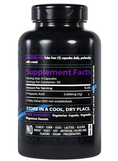 Healthfare D-Aspartic Acid (Daa) 3000Mg | 200 Capsules | Daa Premium Amino Acid | Non-Gmo, Gluten Free Supplement