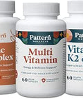 Pattern Wellness Mens Health Bundle Multivitamin Vitamin K2 and D3 Zinc Complex Male Health and Wellness Support 3 Pack AllNatural PlantBased Formulas