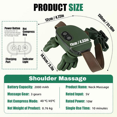 Lrthyonis Shoulder & Neck Massager With Heat 4D Kneading Neck Massager With Bionic Finger Design Deep Tissue Massage To Relieve Muscle Tension Home & Office Use (Green)