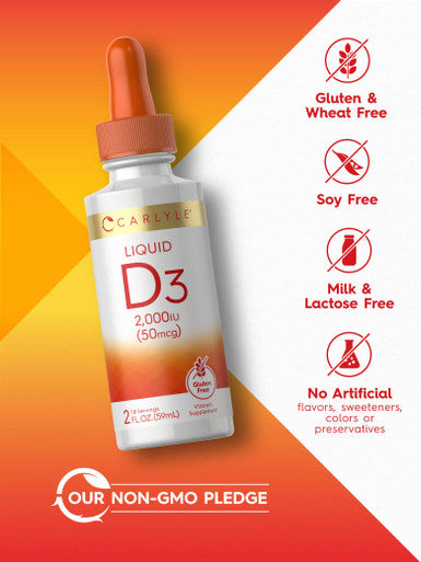 Carlyle Liquid Vitamin D3 | 2000 Iu | 2 Oz | Vegetarian, Non-Gmo, And Gluten Free Formula | 50Mcg | Vitamin D Liquid Drops