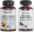 Immune Support + Black Elderberry Gummies: Best Immune Maintenance Bundle - Gluten-Free, Non-GMO & Natural Ingredients - Contains Vitamins C, B & E, Elderberry, Zinc, Turmeric, Echinacea Probiotics &