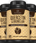 Sunergetic Premium Quercetin & Bromelain Supplement Powerful Quercetin Bromelain Complex To Help Support Immune System & Seasonal Support Quercetin 1000Mg Per Serving 60 Capsules