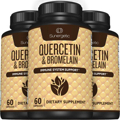 Sunergetic Premium Quercetin & Bromelain Supplement Powerful Quercetin Bromelain Complex To Help Support Immune System & Seasonal Support Quercetin 1000Mg Per Serving 60 Capsules