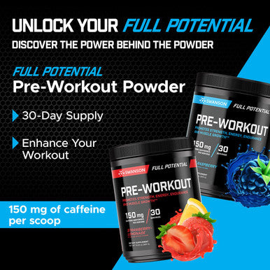 Swanson Full Potential Pre-Workout - Strawberry Lemonade Flavor - Energizing Formula for Enhanced Performance and Endurance - 150mg (4 Pack)