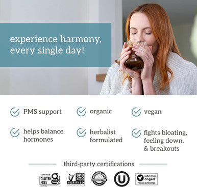 Organifi Harmony - Hormone Support - Eases Pms Symptoms - Energizes You - Regulates Menstrual Cycle - Best Served Hot - Gluten And Vegan Cacao Powder, 30 Servings