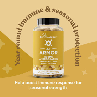 Eu Natural A+ Armor Andrographis Pure 800 Mg Healthy Immune System Function Physical Wellness Potent Strength for Seasonal Protection Full-Spectrum & Standardized 60 Vegan Soft Capsules