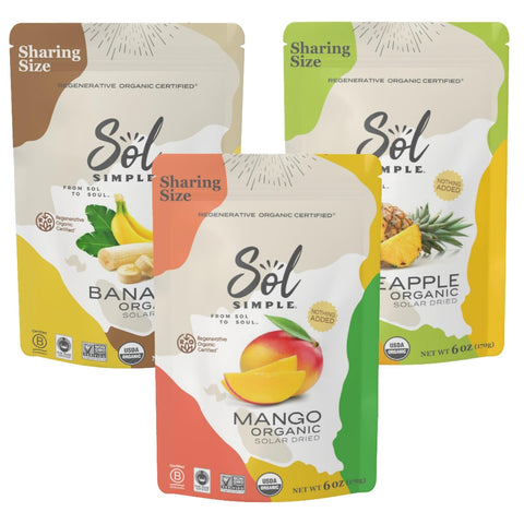 SOL SIMPLE Organic Dried Dragon Fruit | 3oz Snack Pack (3 Bags Total) | One Ingredient | Vegan | Non-GMO | No Added Sugar | Dried Fruit No Sugar Added