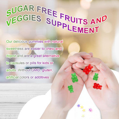 Alliwise Sugar-Free Fruits And Veggies Original Gummies Supplement, Multi-Vitamins & Minerals In Gummies, Natural Fruits And Vegetables Supplement, Immunity & Antioxidant & Energy Supplements For Women & Men