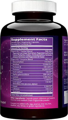 MRM Nutrition Digest-All AÃƒâ€šÃ‚Â® | Digestive Enzymes | Improved Digestion and Absorption | Lactase + Amylase + Lipase| May Help with Bloating and Gas| 100% Vegetarian | Gluten- | 100 Capsules
