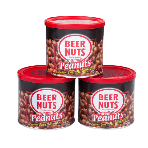 BEER NUTS Original Peanuts - Travel Size Sweet & Salty Bar Nuts - Gluten Free, Kosher, Low Sodium Peanut Snacks Made In The USA - 12oz Resealable Can (Pack of 3)