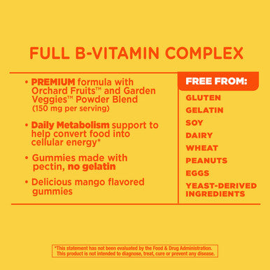 Natures Way Alive! B-Complex Gummies, Cellular Energy Support*, 8 B-Vitamins, Vegetarian, Mango Flavored, 60 Gummies