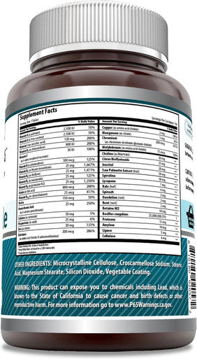Amazing Nutrition Formulas Men's One Multiple 150 Tablets | Multivitamin Supplement for Men | Perfect Blend of Vitamins Minerals 25 Million CFU Probiotics & More | Made in USA