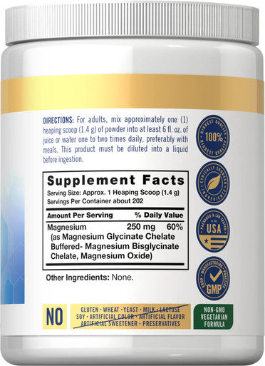 Magnesium Bisglycinate Powder | 250Mg | 10 Oz | Vegetarian, Non-Gmo, & Gluten Free Supplement | By Carlyle